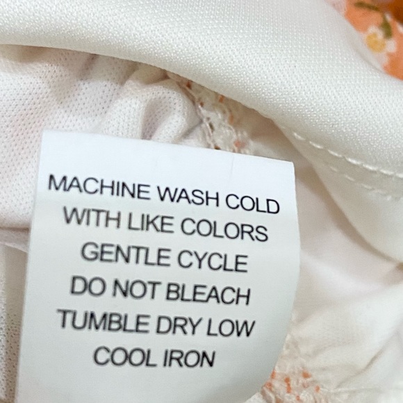 MOA MOA Peach Floral Chiffon Sheer Puff Sleeve Square Neck Crop Blouse Top XL - Picture 8 of 8